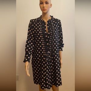 Kate Spade New York Long Sleeve Black Silk Ditzy Floral Swing Dress Size Medium